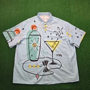 Catch The Waves Shirt Mens 3XL Blue Martini Drink Bowling Lounge Casual Hawaiian